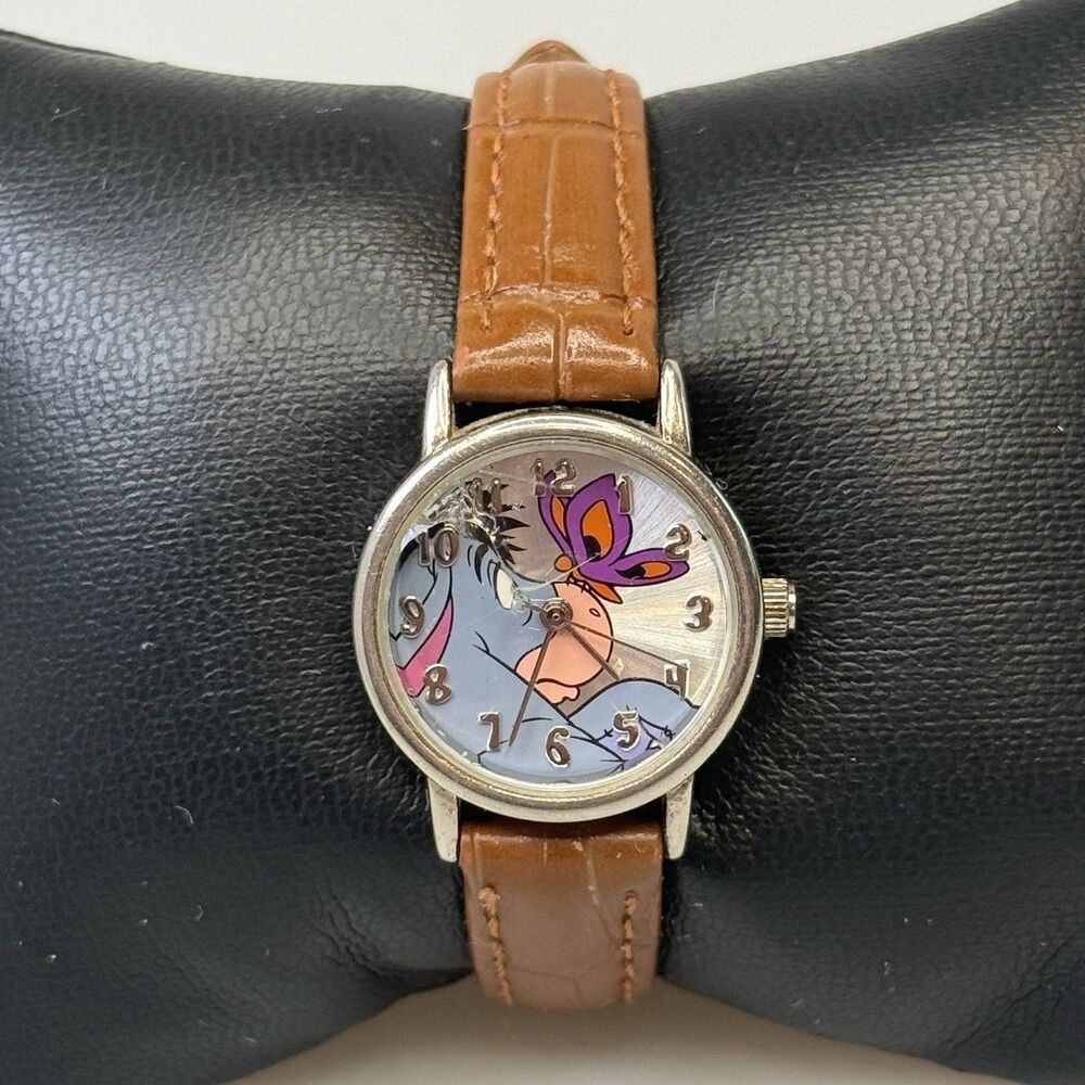 RARE Disney Eeyore Butterfly Watch Seiko 24mm Leather Band GUC